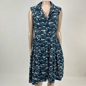 Emily and Fin Women's Sun Cloud Print Dress Medium Cotton Sky Blue Pinup ZZ11